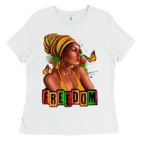 White Juneteenth freedom afro woman Ladies Tee - RanaPortraitStore