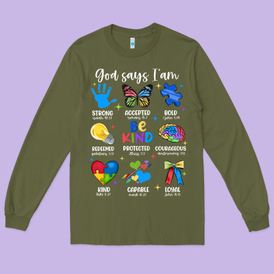 God Says I Am Autism Long Sleeve Tee Designed By Jahusdesignshop