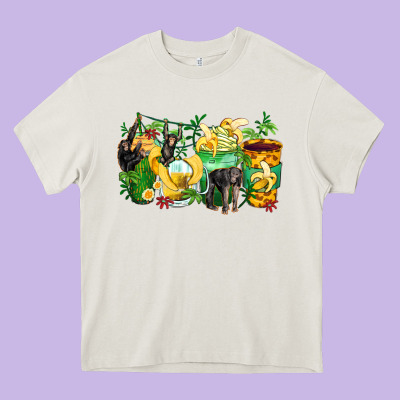 Monkey Coffee Cups Heavy Core Tee Designed By Zillion Design Studio