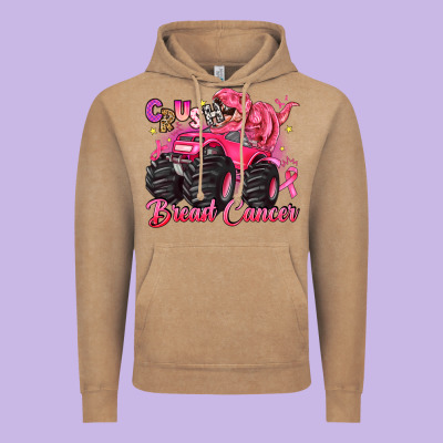 Crush Breast Cancer Monster Truck With Dinosaur Vintage Hoodie Designed By Jahusdesignshop