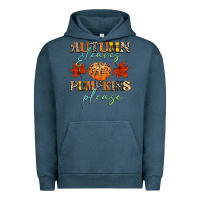 Pigment Midnight Navy autumn leaves and pumpkins please Urban Hoodie - CowGirlArtShop