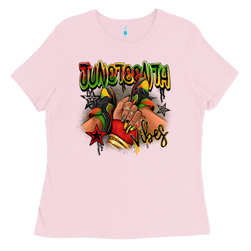 Juneteenth Vibes Black Girl Sneakers Ladies Tee by RanaPortraitStore | Teevron