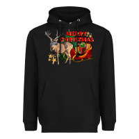 Black Merry Christmas Deer Heavyweight Hoodie - LillyAllenDesigns