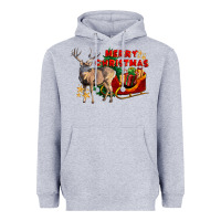 Heather Grey Merry Christmas Deer Heavyweight Hoodie - LillyAllenDesigns