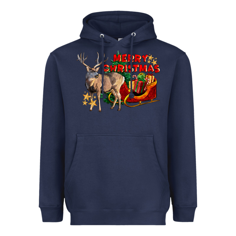 Merry Christmas Deer Heavyweight Hoodie by LillyAllenDesigns | Teevron