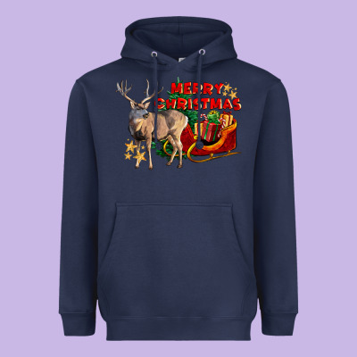 Merry Christmas Deer Heavyweight Hoodie Designed By Lillyallendesigns