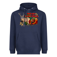 Navy Merry Christmas Deer Heavyweight Hoodie - LillyAllenDesigns