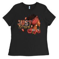 Black Just blessed afro woman with roses Ladies Tee - RanaPortraitStore
