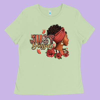 Ladies Tee Just blessed afro woman with roses