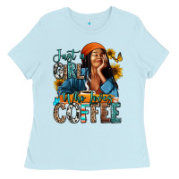 Baby Blue Just a girl who loves coffee Ladies Tee - RanaPortraitStore