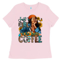 Bubblegum Pink Just a girl who loves coffee Ladies Tee - RanaPortraitStore