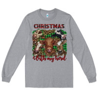 Heather Grey christmas with my herd cows Long Sleeve Tee - BarkalooDesign