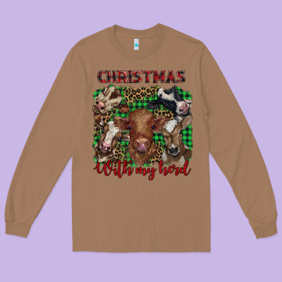 Christmas With My Herd Cows Long Sleeve Tee Designed By Barkaloodesign