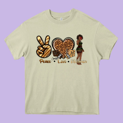 Peace Love Melanin Heavy Core Tee Designed By Texasbilliewilder