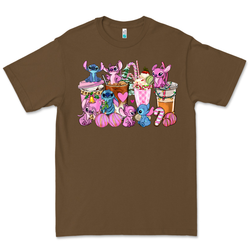 Stitch And Lilo Pink Christmas Coffee Cups Premium Tee by AdoDesignShop | Teevron