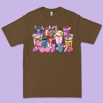 Stitch And Lilo Pink Christmas Coffee Cups Premium Tee Designed By Adodesignshop