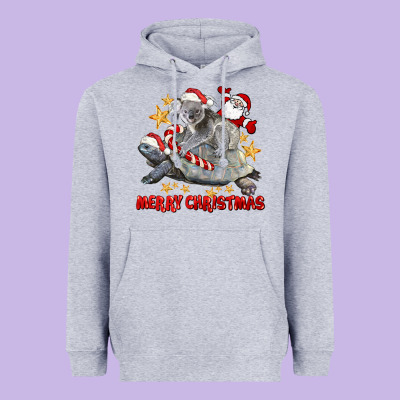 Merry Christmas Tortoise And Koala Heavyweight Hoodie Designed By Lillyallendesigns