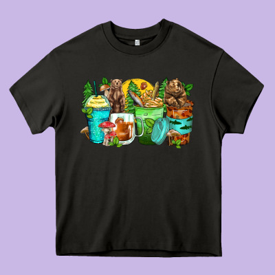 Bear Coffee Cups Heavy Core Tee Designed By Zillion Design Studio