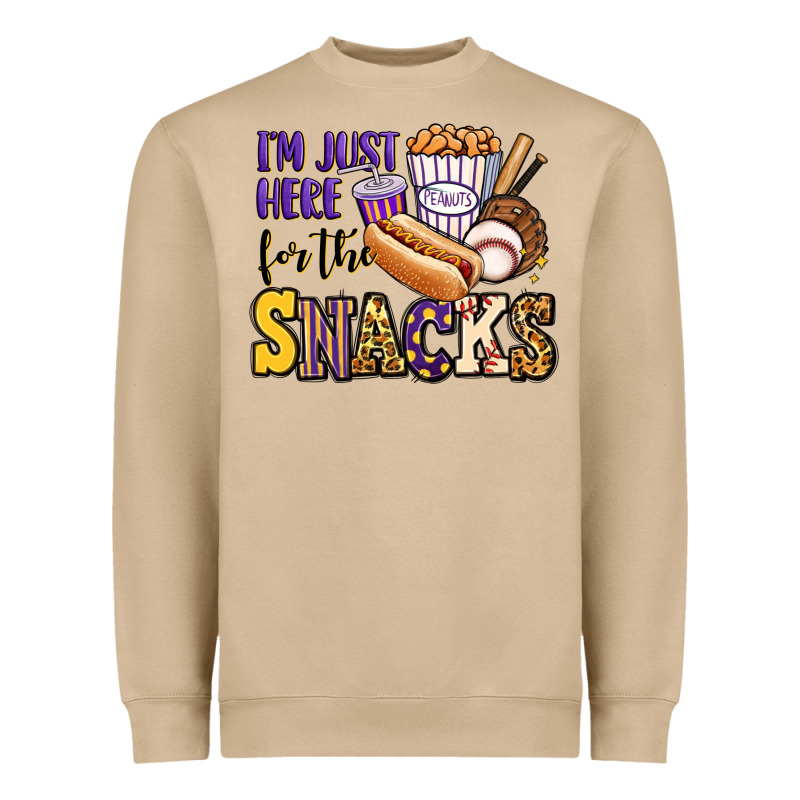 I'm Just Here For The Snacks Baseball Purple And G Heavyweight Sweatshirt by Jasminsmagicworld | Teevron