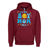 Burgundy in my boy mom era Zipper Hoodie - MaliasSmallBusiness