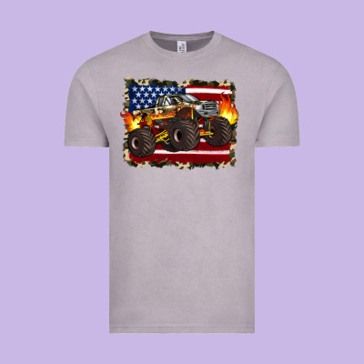 American Flag Monster Truck Vintage Tee Designed By Artiststas