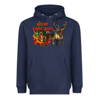 Navy merry christmas two deers Heavyweight Hoodie - LillyAllenDesigns