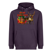 Plum merry christmas two deers Heavyweight Hoodie - LillyAllenDesigns