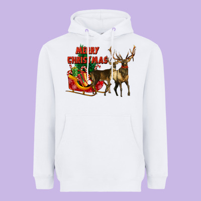 Merry Christmas Two Deers Heavyweight Hoodie Designed By Lillyallendesigns