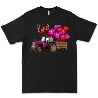 Black valentine's day pink tractor with pin heart balloons Premium Tee - RanaPortraitStore