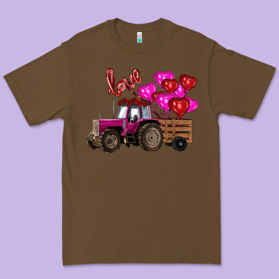 Valentine's Day Pink Tractor With Pin Heart Balloons Premium Tee Designed By Ranaportraitstore