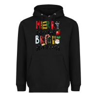 Black Merry Teacher Bright Students Christmas Heavyweight Hoodie - LillyAllenDesigns