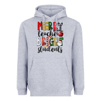 Heather Grey Merry Teacher Bright Students Christmas Heavyweight Hoodie - LillyAllenDesigns