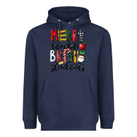 Navy Merry Teacher Bright Students Christmas Heavyweight Hoodie - LillyAllenDesigns