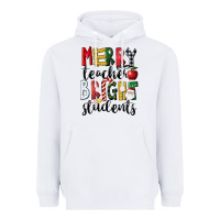 White Merry Teacher Bright Students Christmas Heavyweight Hoodie - LillyAllenDesigns
