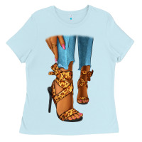 Baby Blue Leopard heels black fashion girl Ladies Tee - RanaPortraitStore