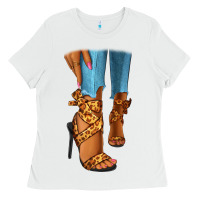 White Leopard heels black fashion girl Ladies Tee - RanaPortraitStore