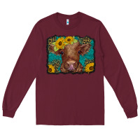 Burgundy western leopard buffalo plaid baby highland cow Long Sleeve Tee - BarkalooDesign