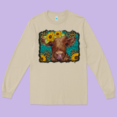 Western Leopard Buffalo Plaid Baby Highland Cow Long Sleeve Tee Designed By Barkaloodesign