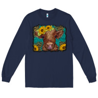 Navy western leopard buffalo plaid baby highland cow Long Sleeve Tee - BarkalooDesign
