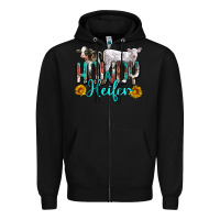 Black western howdy heifer Zipper Hoodie - NancyCooperArtShop