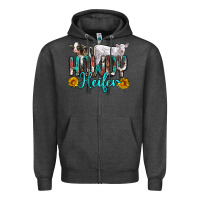 Charcoal Heather western howdy heifer Zipper Hoodie - NancyCooperArtShop