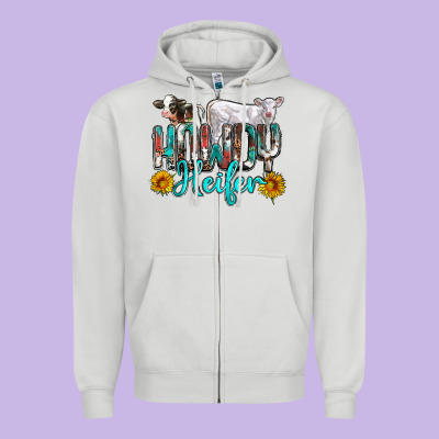 Western Howdy Heifer Zipper Hoodie Designed By Nancycooperartshop