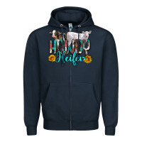 Navy western howdy heifer Zipper Hoodie - NancyCooperArtShop