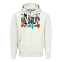 Oatmeal Heather western howdy heifer Zipper Hoodie - NancyCooperArtShop