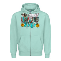 Seafoam western howdy heifer Zipper Hoodie - NancyCooperArtShop