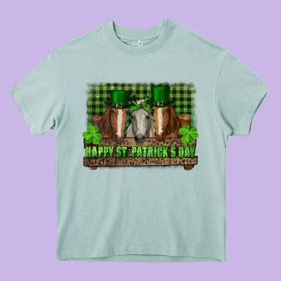 Heavy Core Tee happy st. patrick's day horses with leprechaun hat and bandana