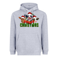 Heather Grey Mooey Christmas Cows Heavyweight Hoodie - LillyAllenDesigns