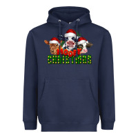 Navy Mooey Christmas Cows Heavyweight Hoodie - LillyAllenDesigns