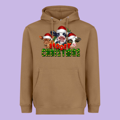 Mooey Christmas Cows Heavyweight Hoodie Designed By Lillyallendesigns