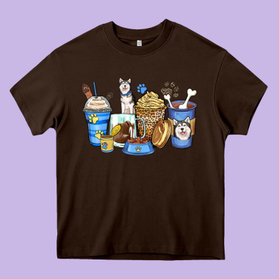 Siberian Husky Coffee Cups Heavy Core Tee Designed By Zillion Design Studio